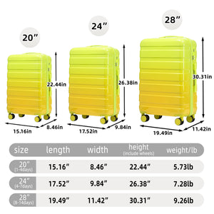 PC Spinner Wheel Luggage Set with 360° Wheels - Green + Yellow