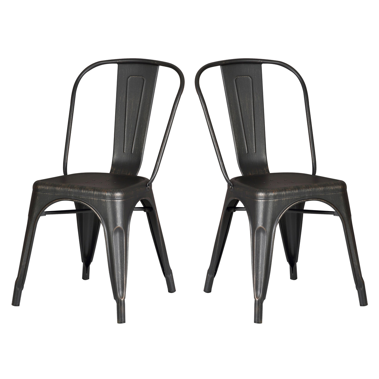 Set of 4 Stackable Metal Dining Chairs, Modern Industrial Slat Back
