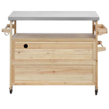 Outdoor kitchen island, rolling bar cart & storage cabinet, natural