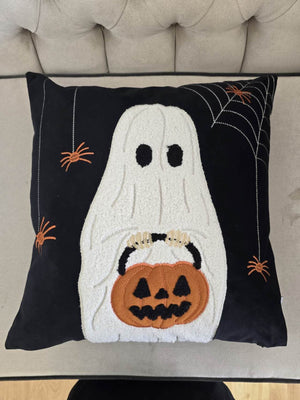 Halloween Ghost with Pumpkin Bucket Throw Pillow Set of 2