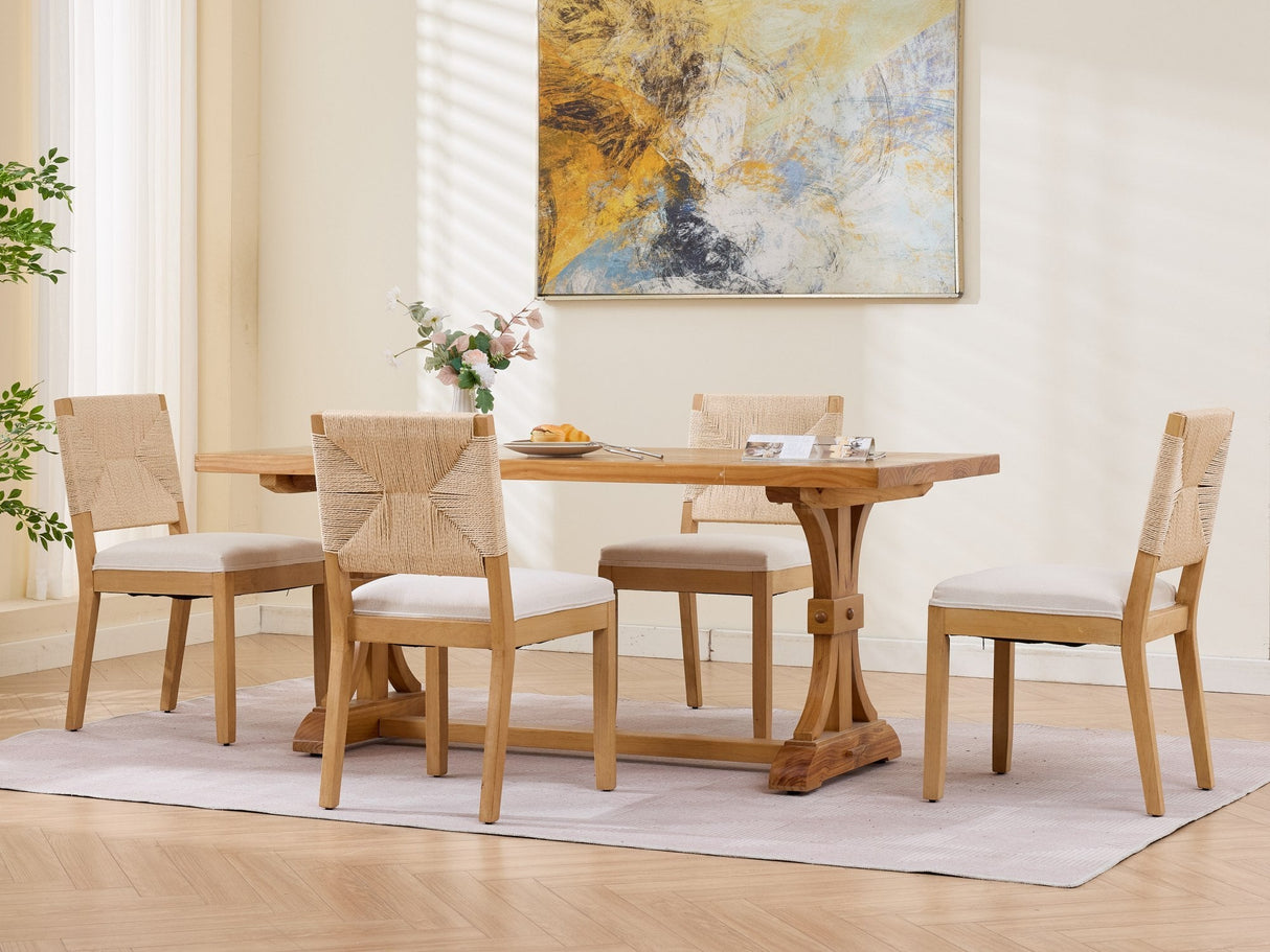 Mid-Century Modern Rope Rattan Dining Chairs Set of 2