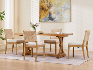 Mid-Century Modern Rope Rattan Dining Chairs Set of 2