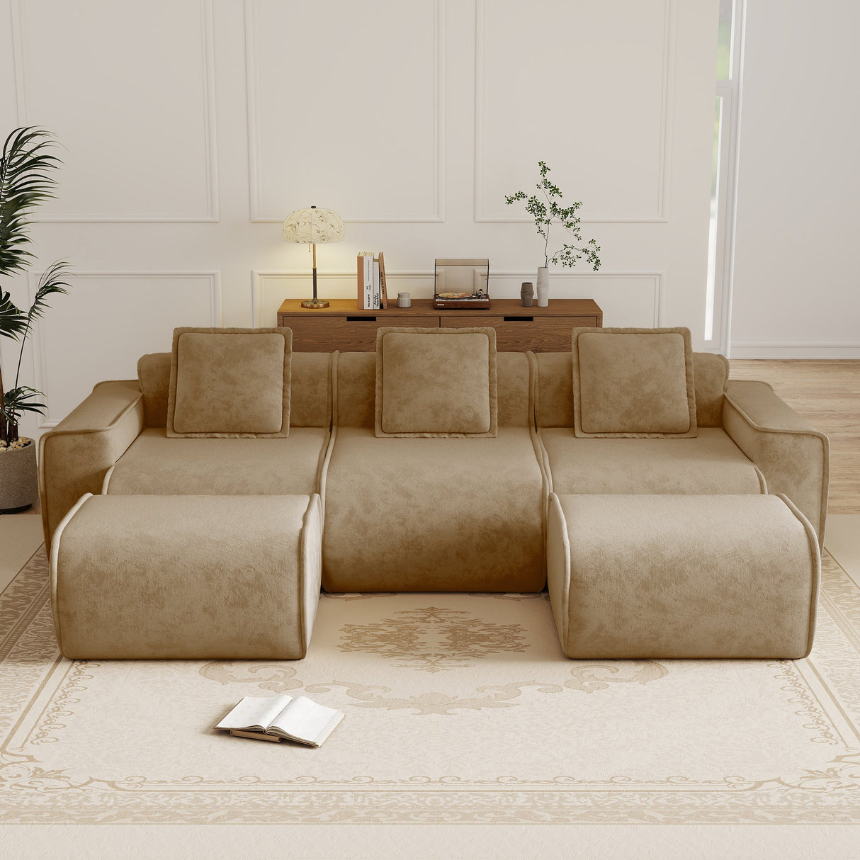 Streamlined Design Modular 3 Seat U Shape Sectional Boneless Sofa