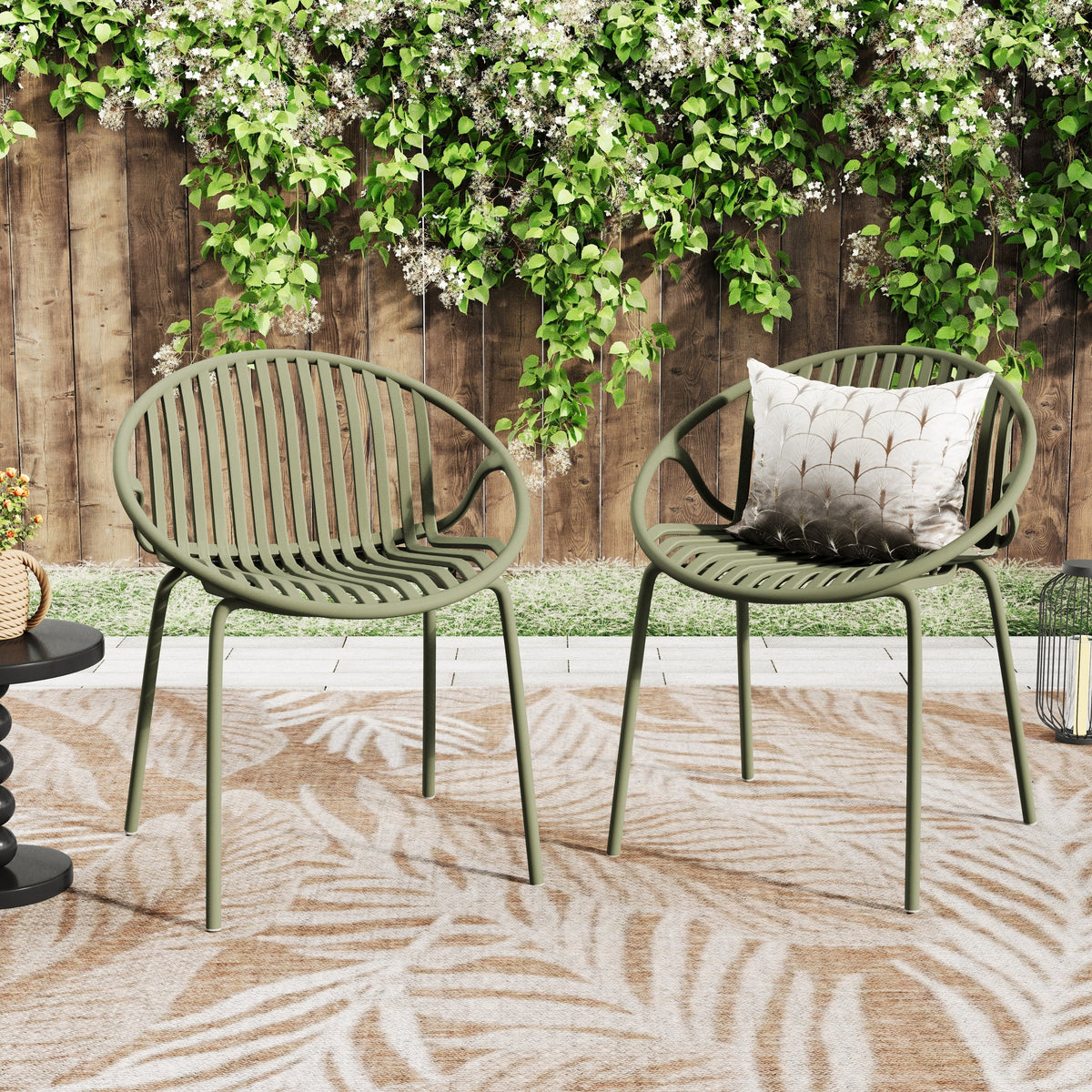 Patio Dining Chairs Stackable Chairs with Breathable Design (Set of 2)
