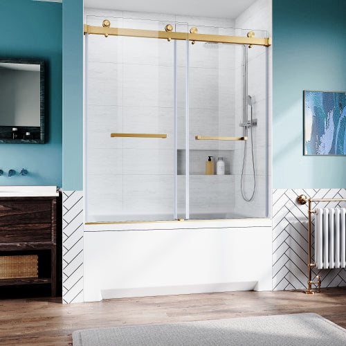 Brushed Gold Frameless Bathtub Door