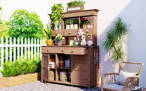 Topmax 65.7'' H Tall Garden Potting Bench Table with Hutch