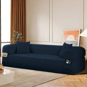 Spring Sofa with High-Quality Fabric, Pillows & Storage in Blue