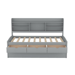 Captain Bed With Built In Bookshelves, 3 Storage Drawers, And Trundle
