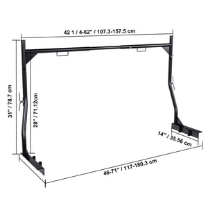 Heavy Duty Universal Truck Bed Ladder Rack, No-Drill Installation, Adjustable - Black