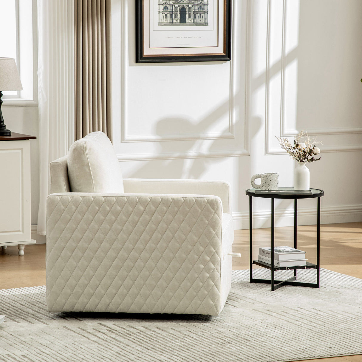 29.5''W Upholstered 360° Swivel Armchair with Hidden Storage