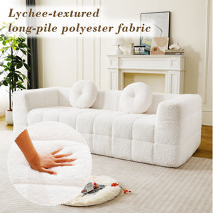 Boneless 3 Seater Sofa With Circular Throw Pillows - Beige