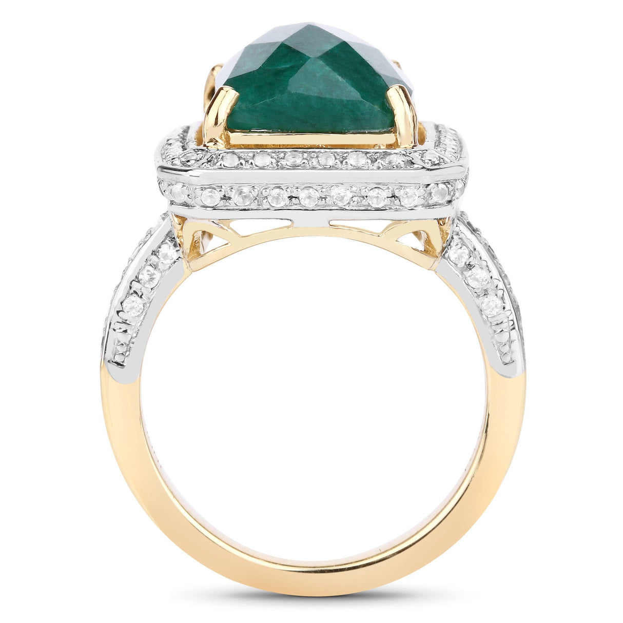 5.18 Carat Dyed Emerald and White Topaz .925 Sterling Silver Ring