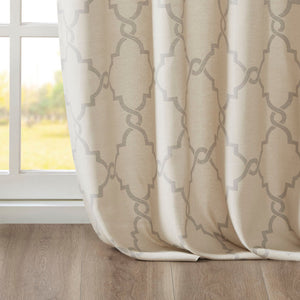 Fretwork Print Grommet Top Window Curtain Panel with Sunlight Filtering - Beige/Grey