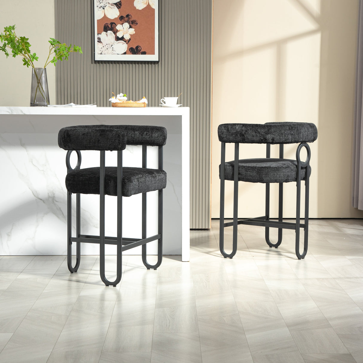 Household bar stools set of 2, modern upholstered with back