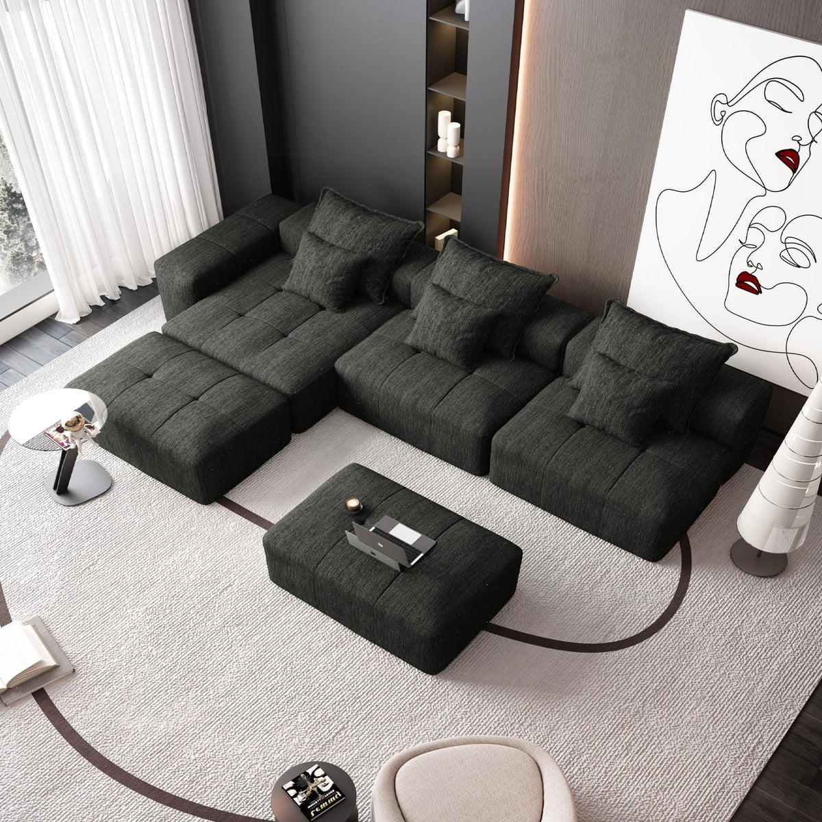 Modern Oversized Modular Sectional Sofa with Pillows - Multiple Colors