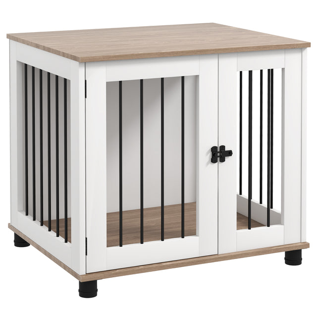 PawHut-Dog-Crate-Furniture,-Side-Table-Indoor-Dog-Kennel,-End-Table-with-Lockable-Door-for-Small-and-Medium-Dogs,-Walnut-Brown-Pet-Supplies