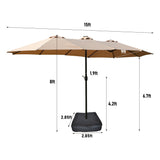 15x9ft Large Double-Sided Rectangular Outdoor Twin Patio Market Umbrella with Light and Base - Taupe