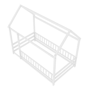 Twin Size Floor Wooden Bed with House Roof Frame