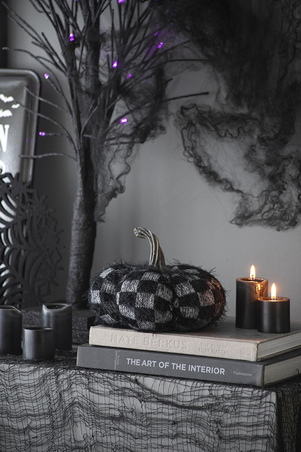 Set of 2 Fabric Black Pumpkins