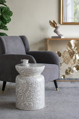 14x14x20 Round Bamboo Accent Table with White Capiz Shell Design