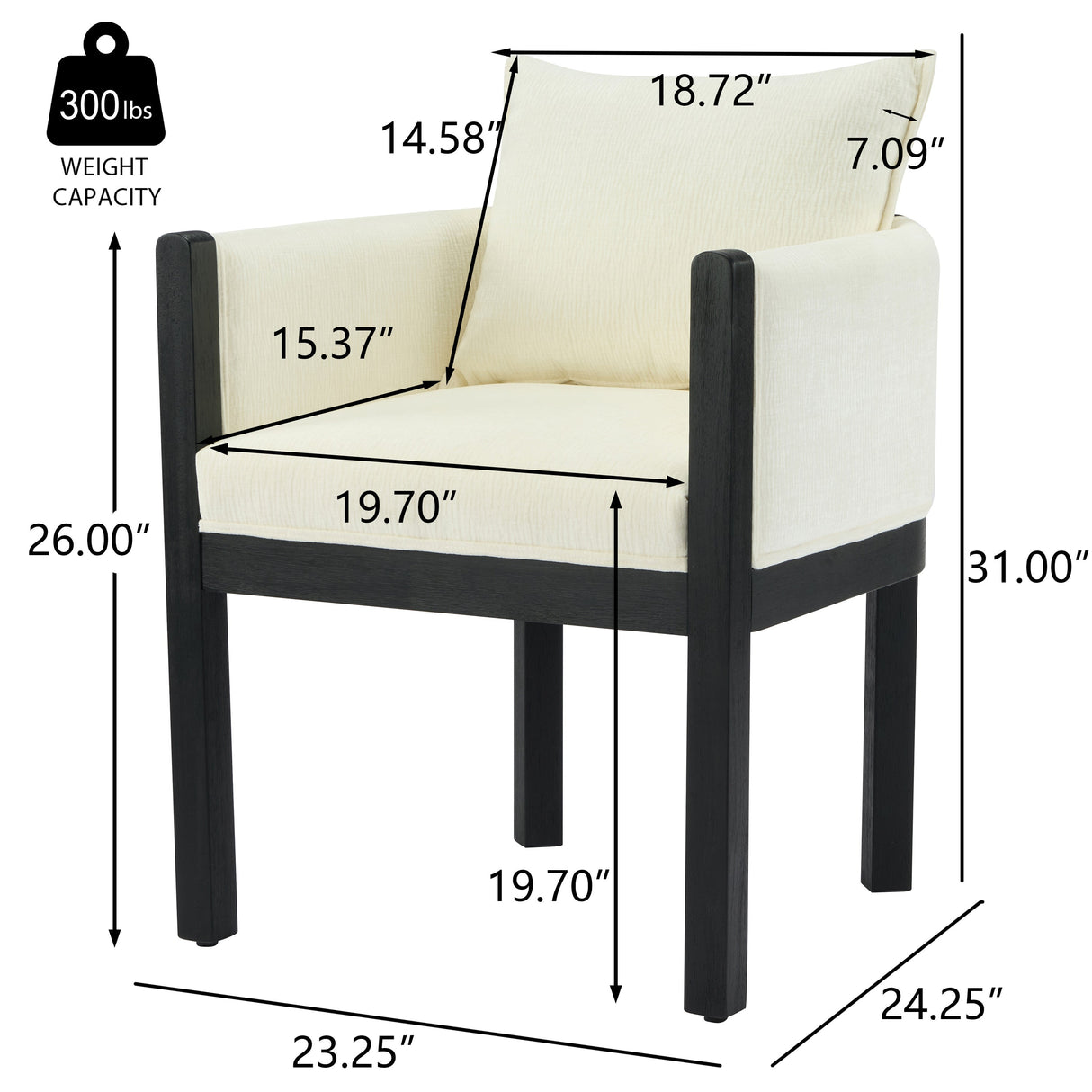 Linen Upholstered Armchair with Black Rubber Wood Legs