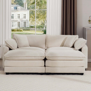 Modern Modular Cushion Sofa Set with Ottoman - Fabric, Multiple Colors