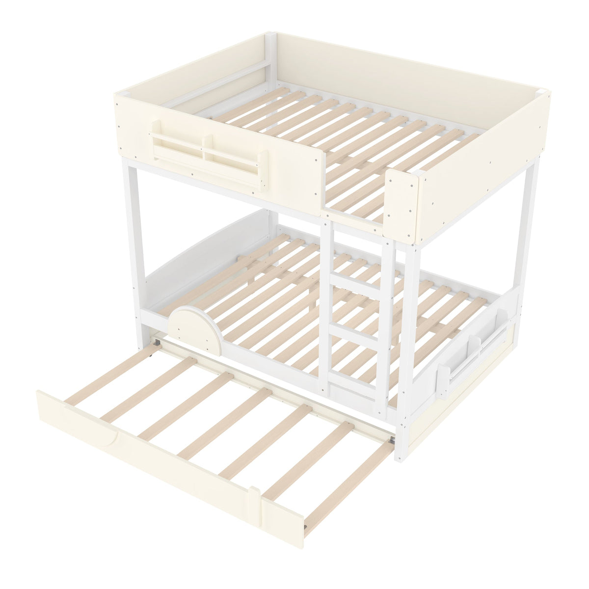 Full Bunk Bed with Trundle, Wood Bunk Bed Frame with Bookshelf