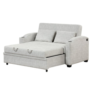 Pull Out Loveseat Sofa With Adjsutable Backrest, 2 Pillows, Cup Holders, USB Ports For Living Room