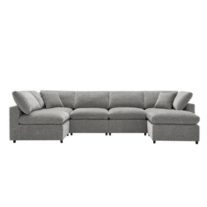 Modern Modular Cloud Sofa Bed, 6 Seat Sectional Couch Set With Ottoman, Free Combination, Convertible U Shaped Sleeper Sofa For Living Room