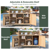 Outdoor kitchen island, rolling bar cart & storage cabinet, natural
