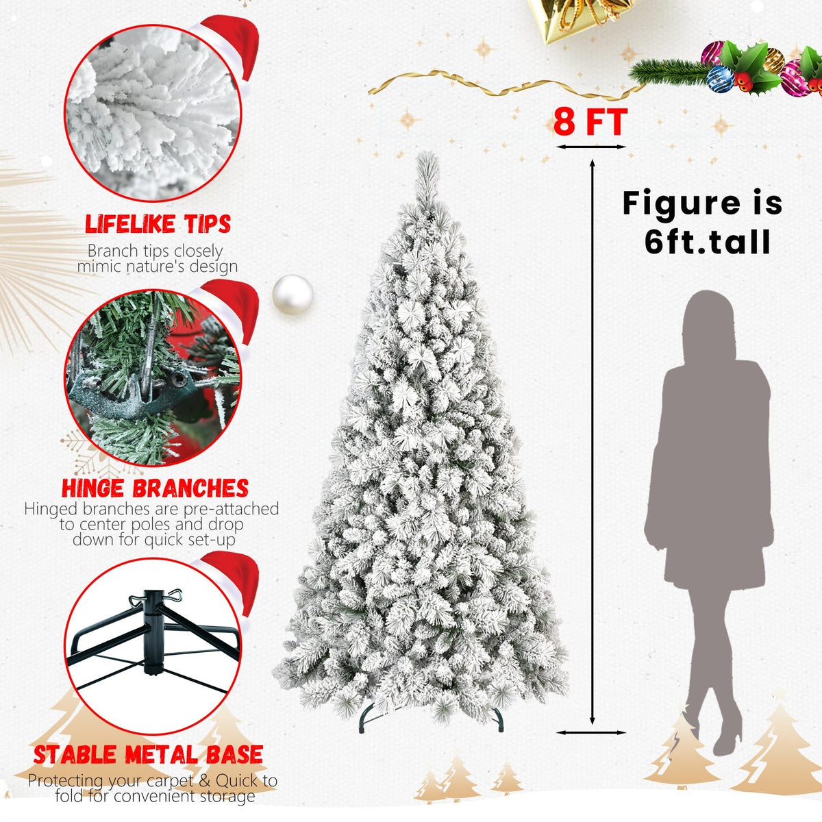 6FT Flocked Christmas Tree with 752 Tips - Snow-Flocked Finish