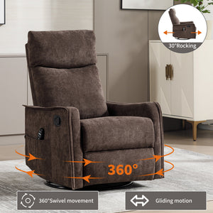 Heat Massage Manual Recliner Chair with Rocker and Swivel in Fabric