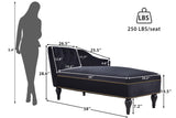 58" Velvet Chaise Lounge with Nailhead Trim and Solid Wood Legs
