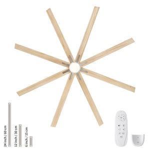 Oversized Large Ceiling Fan With Dimmable LED Light, 8 Blades, Remote Control