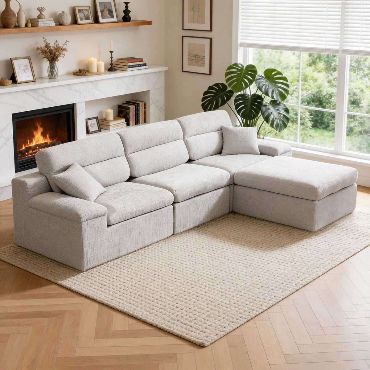 Corner Chaise Sofa With High Backrest