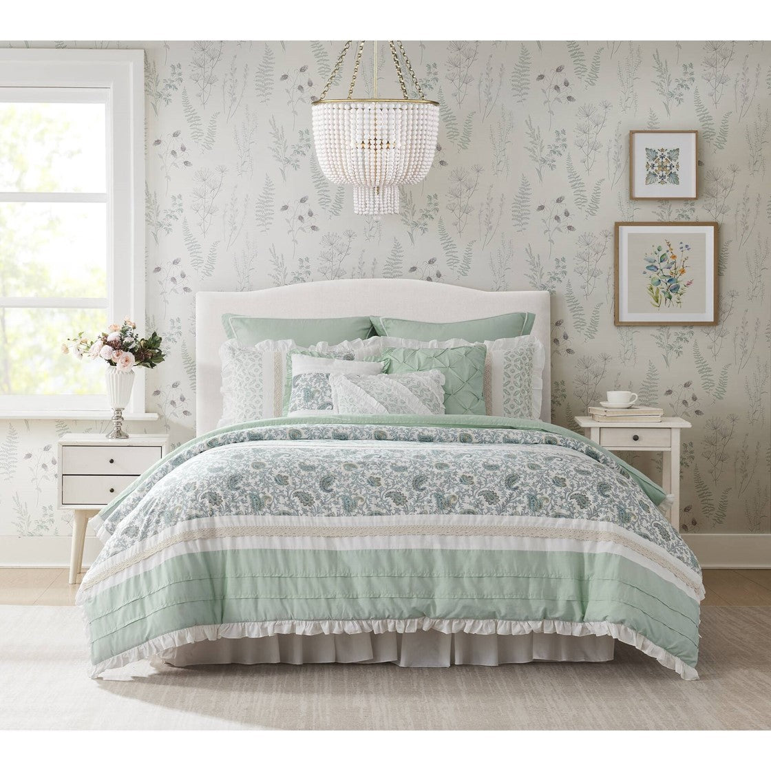 9 Piece Cotton Percale Comforter Set Aqua