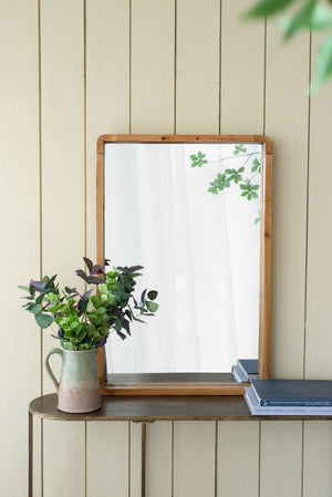 Rectangle Wood Mirror, Farmhouse Wall Decor For Living Room Bedroom Entryway - Brown