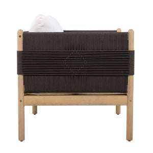 Outdoor Acacia Wood Loveseat with Diamond Rope Weave & Cushions, Light Teak