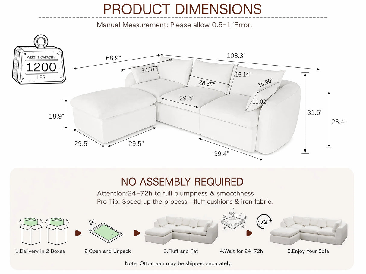 Fully Sponge Compressed Sectional Sofa