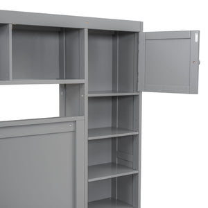 Bed With All In One Cabinet, Shelf And Sockets, Twin Long Trundle