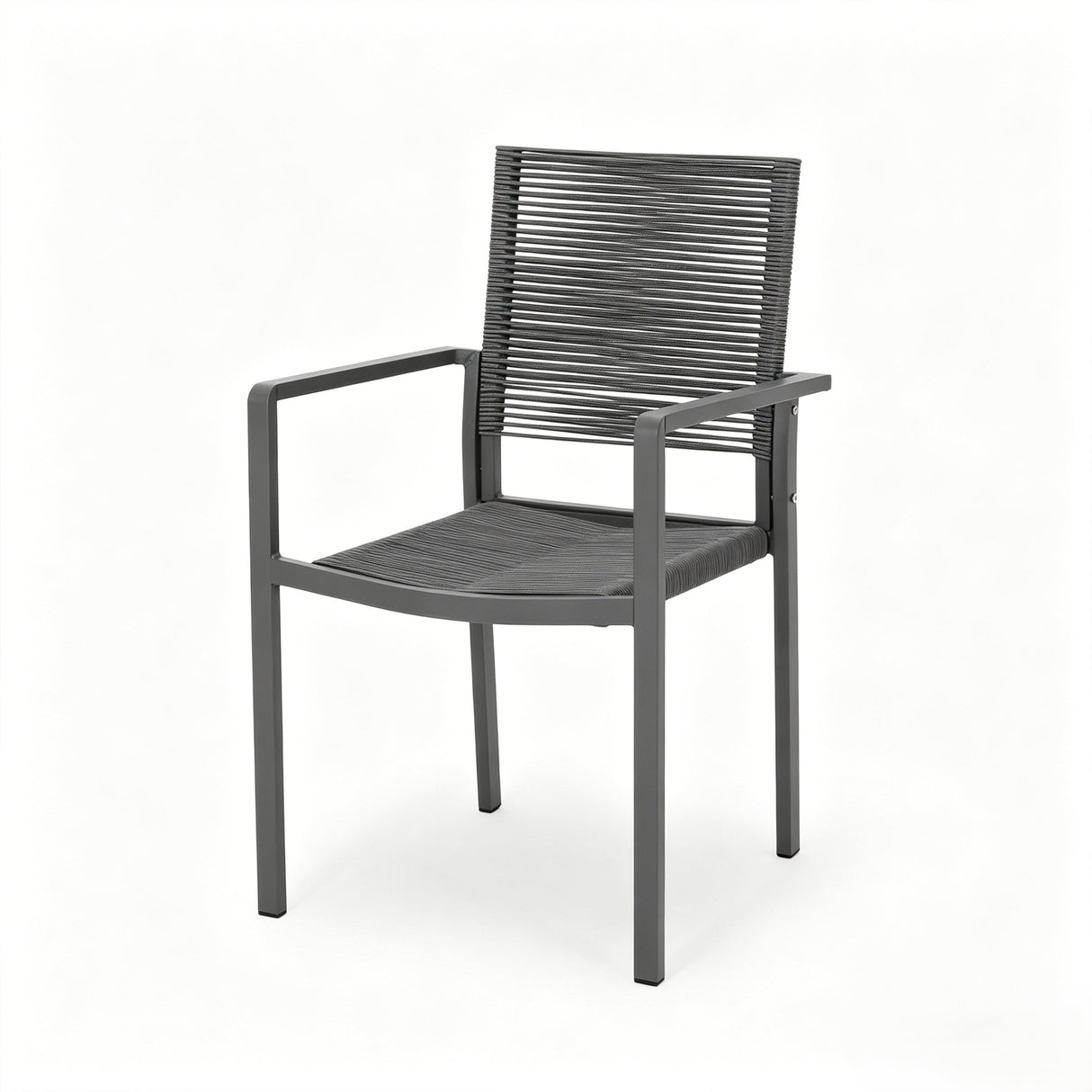 7-Piece Aluminum & Woven Rope Outdoor Patio Dining Set, Grey & Black