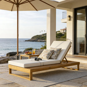 Teak Finish Acacia Wood Chaise Lounge with 4-Inch Cushion