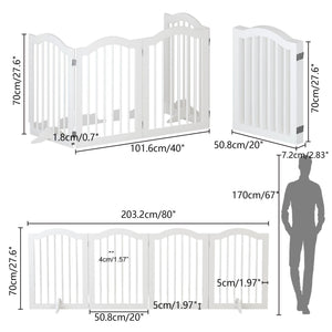 4 Panel Freestanding Pet Gate With Foldable Design And Support Feet - White