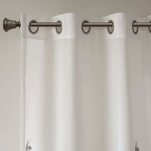 Burnout Printed Curtain Panel with Semi-Sheer Botanical Design - Grey
