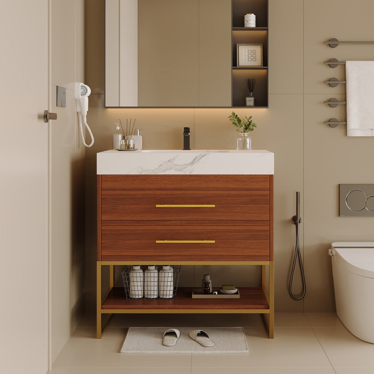 29.9" Modern Free-standing Bathroom Vanity with Sintered Stone Top