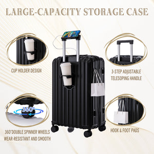 ABS Spinner Wheel Luggage Carry On Suitcase with Cup Holder and USB Port