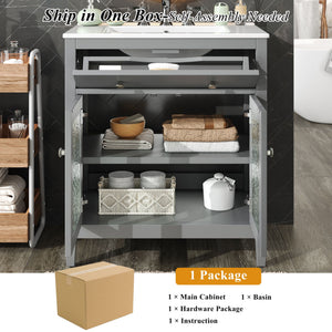 Bathroom Vanity With Ceramic Sink, Adjustable Shelf & Tip Out Tray