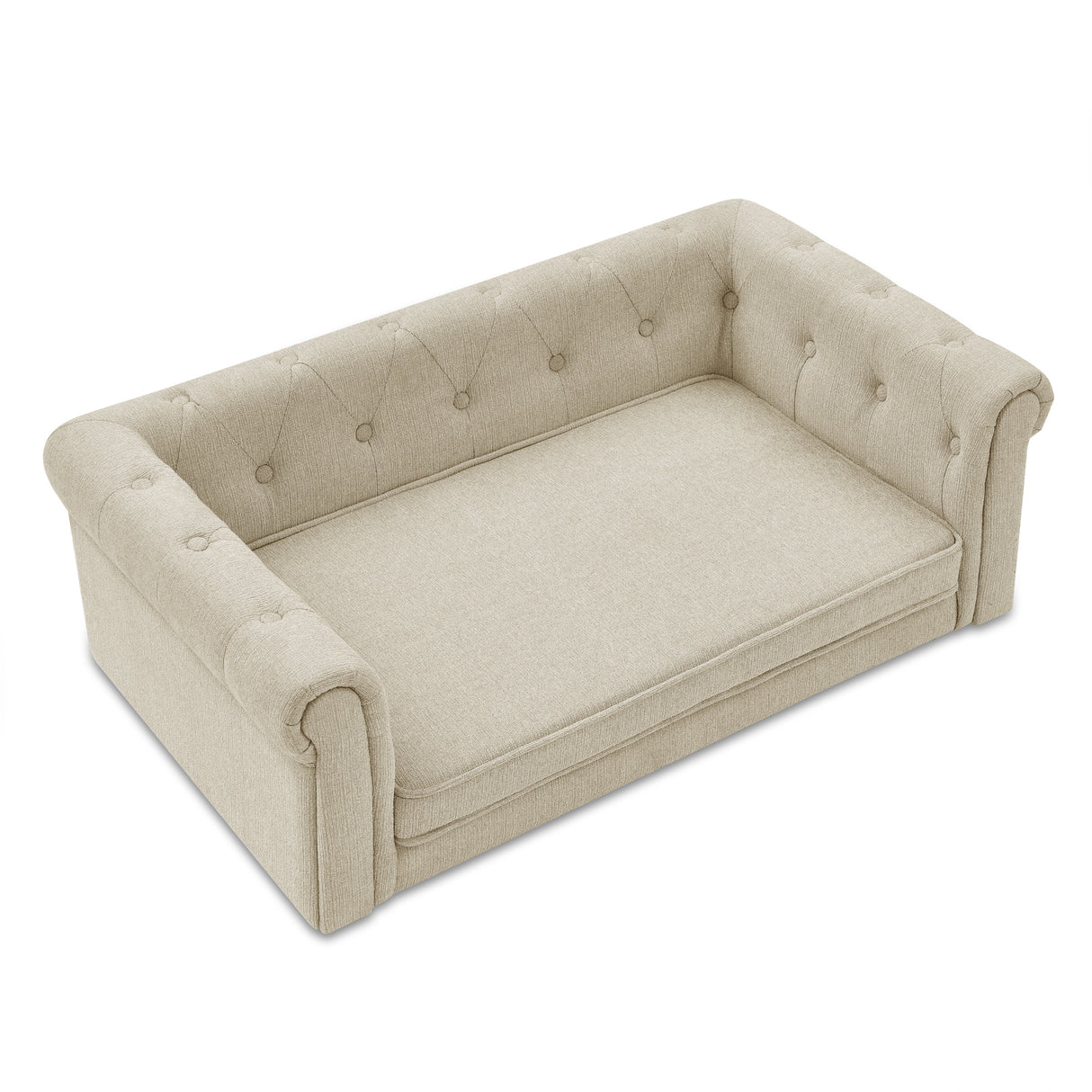 Modern Elegant Rectangle Pet Bed, Durable Elevated Dog Sofa, Beige