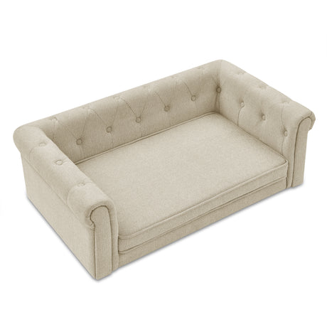 Modern Elegant Rectangle Pet Bed, Durable Elevated Dog Sofa, Beige