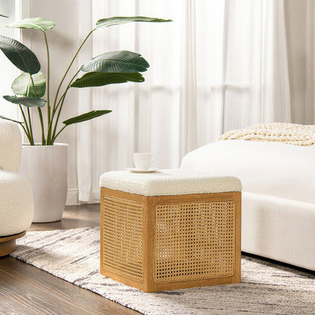 Nina-18'-Cane-Webbing-Cube-Ottoman,-Ivory-White-Boucle-